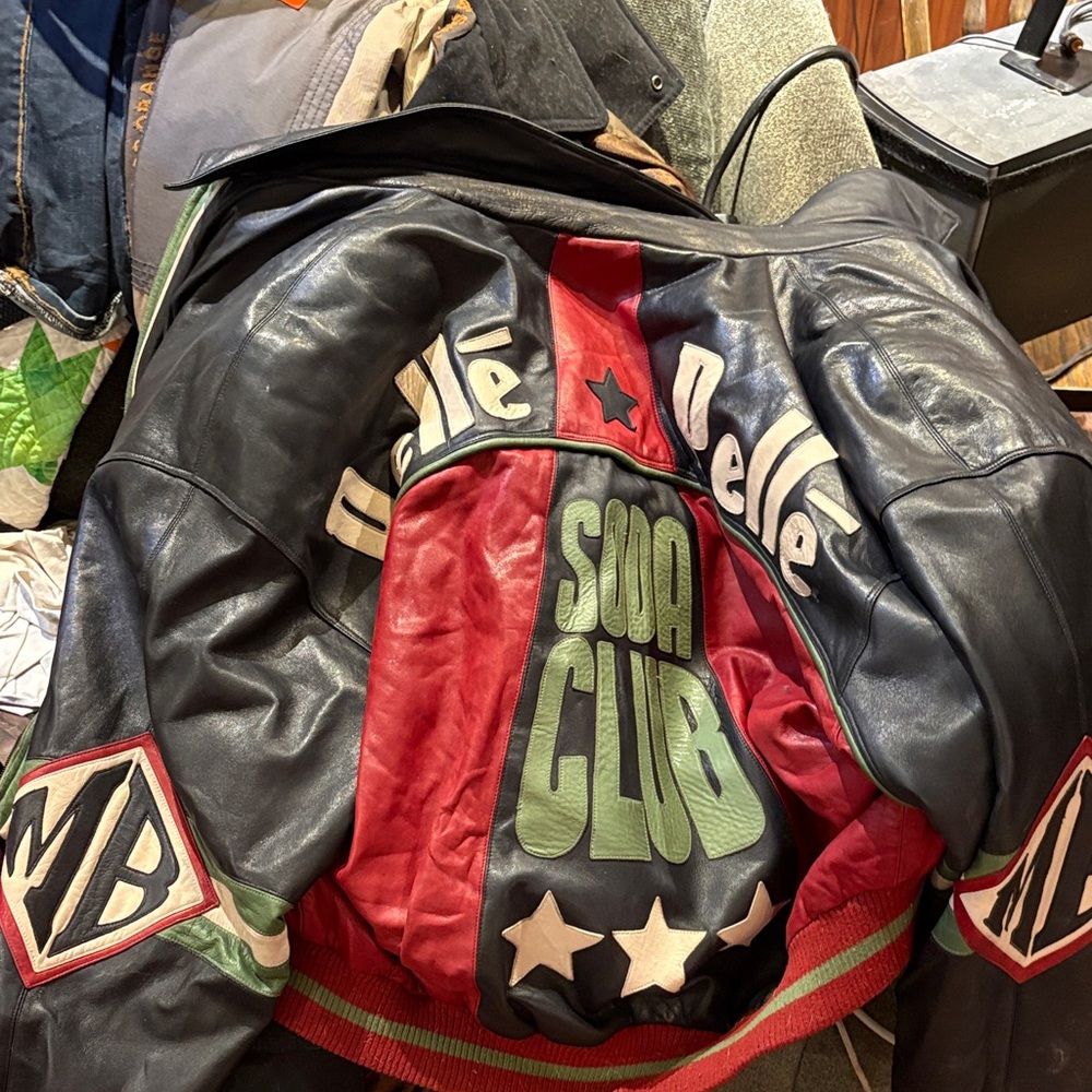 Pelle Pelle Black and Red Leather Bomber Jacket